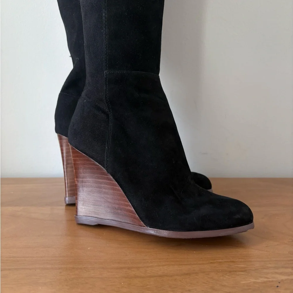 Vince Camuto Granta Over the Knee Wedge Boots Black Suede Size 5 NWOT